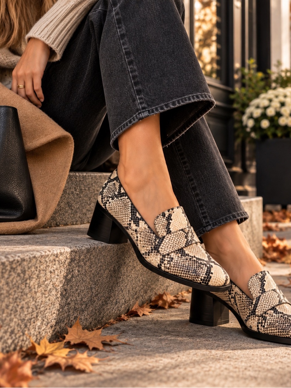 Sarto by Franco Sarto RENATO Snake Print Leather Square Toe Loafer 3” Heel 9.5 M